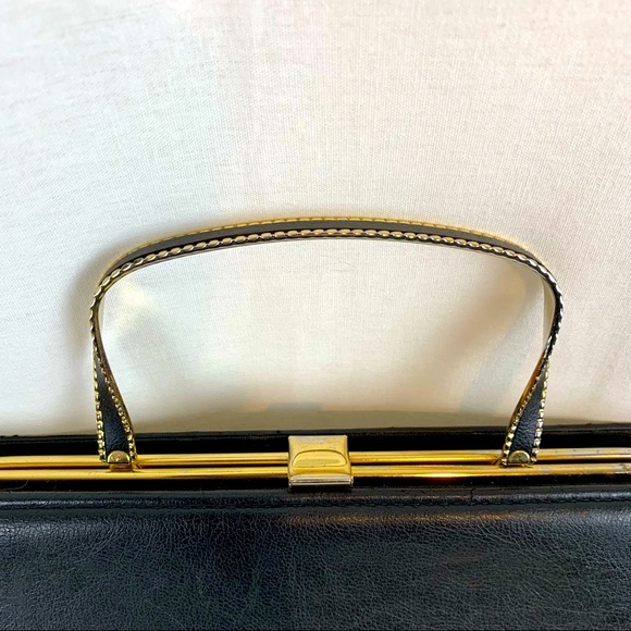 Ande 60s Vintage Black / Gold Twist Handle Handbag - Picture 4 of 10